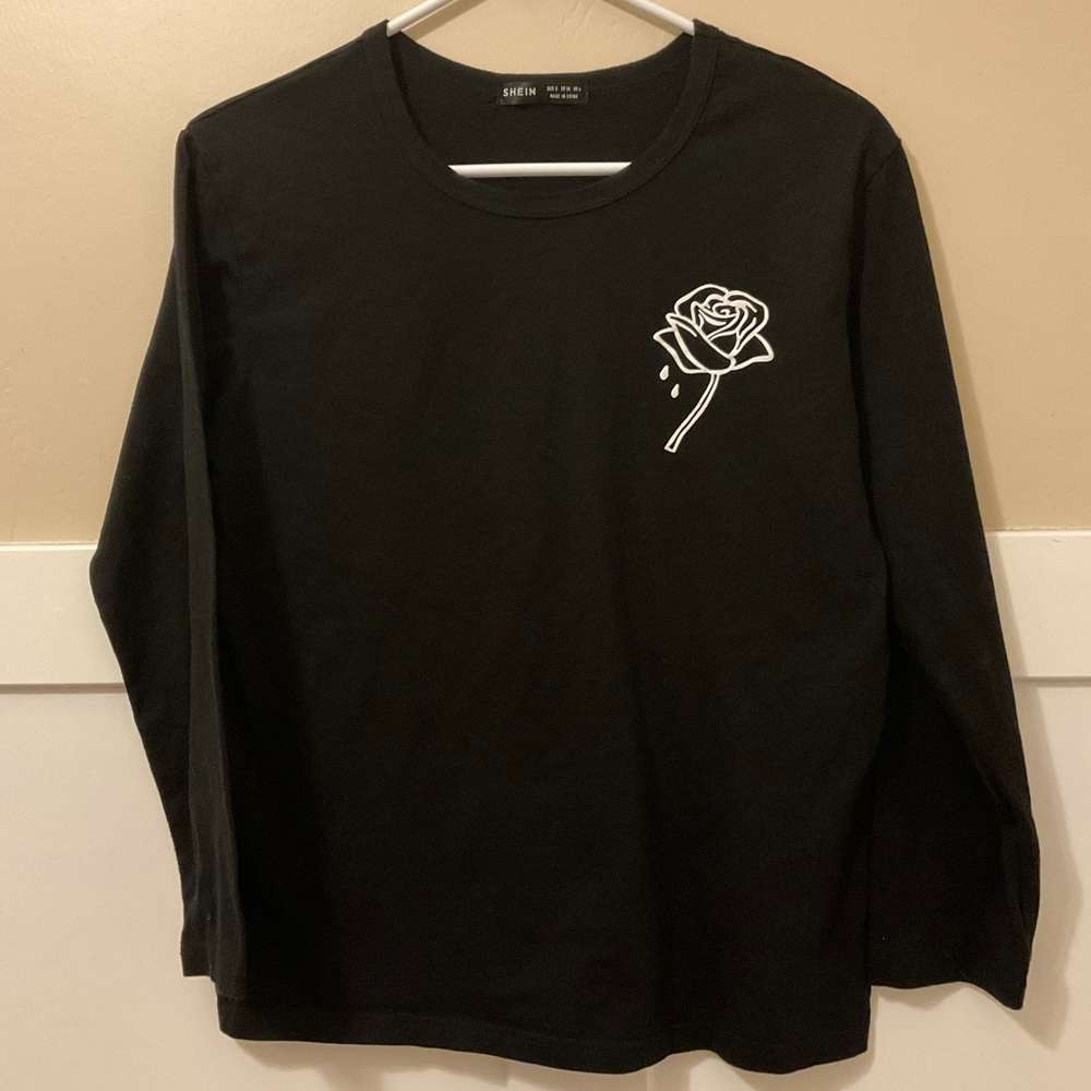 SHEIN long sleeve white rose shirt S NEW
